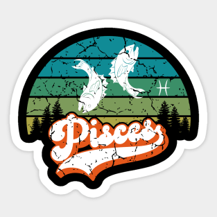 Pisces Zodiac Sign - Distressed Retro Sunset Sticker